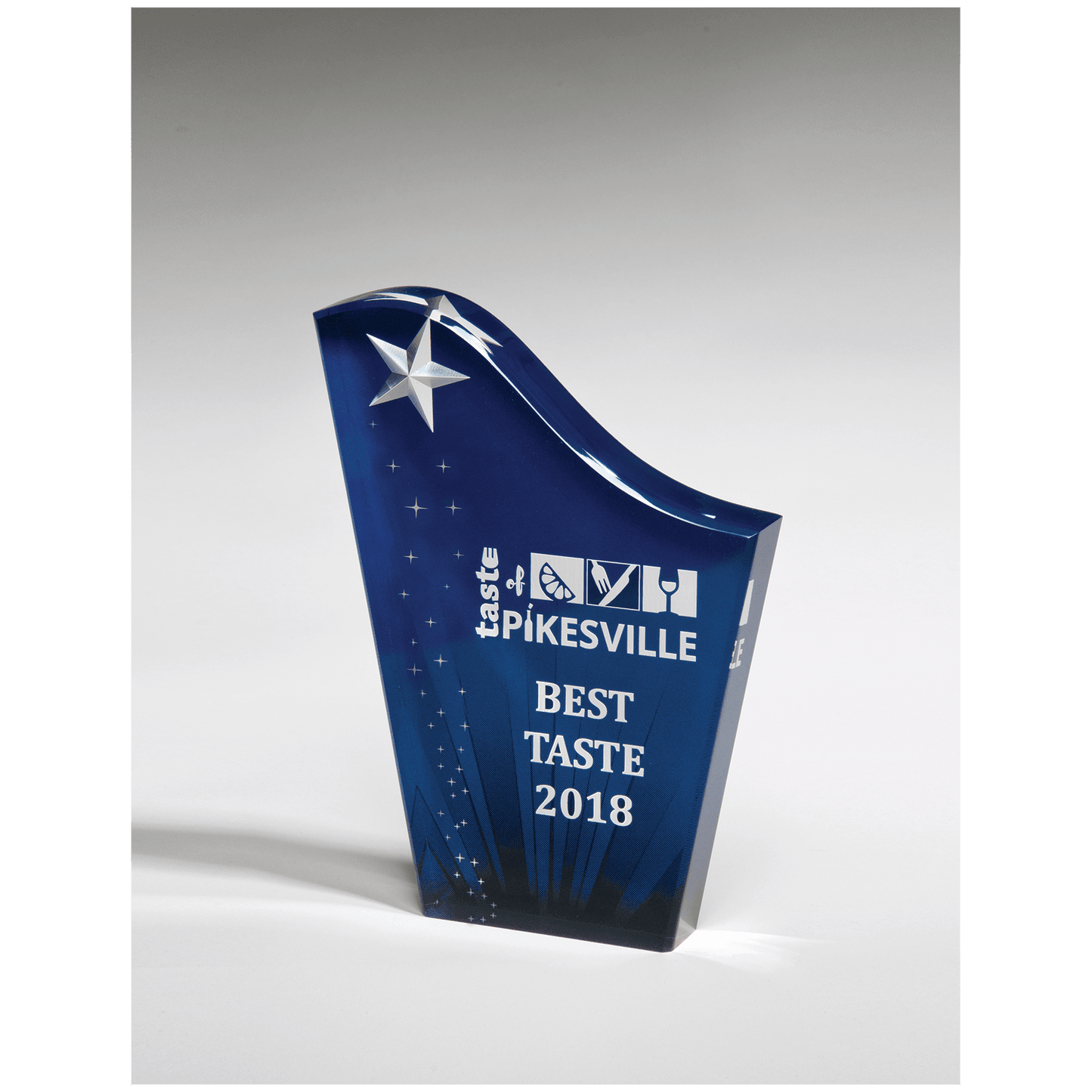 9" Blue Acrylic Award with Etched and Color-Filled Star on Constellation Background