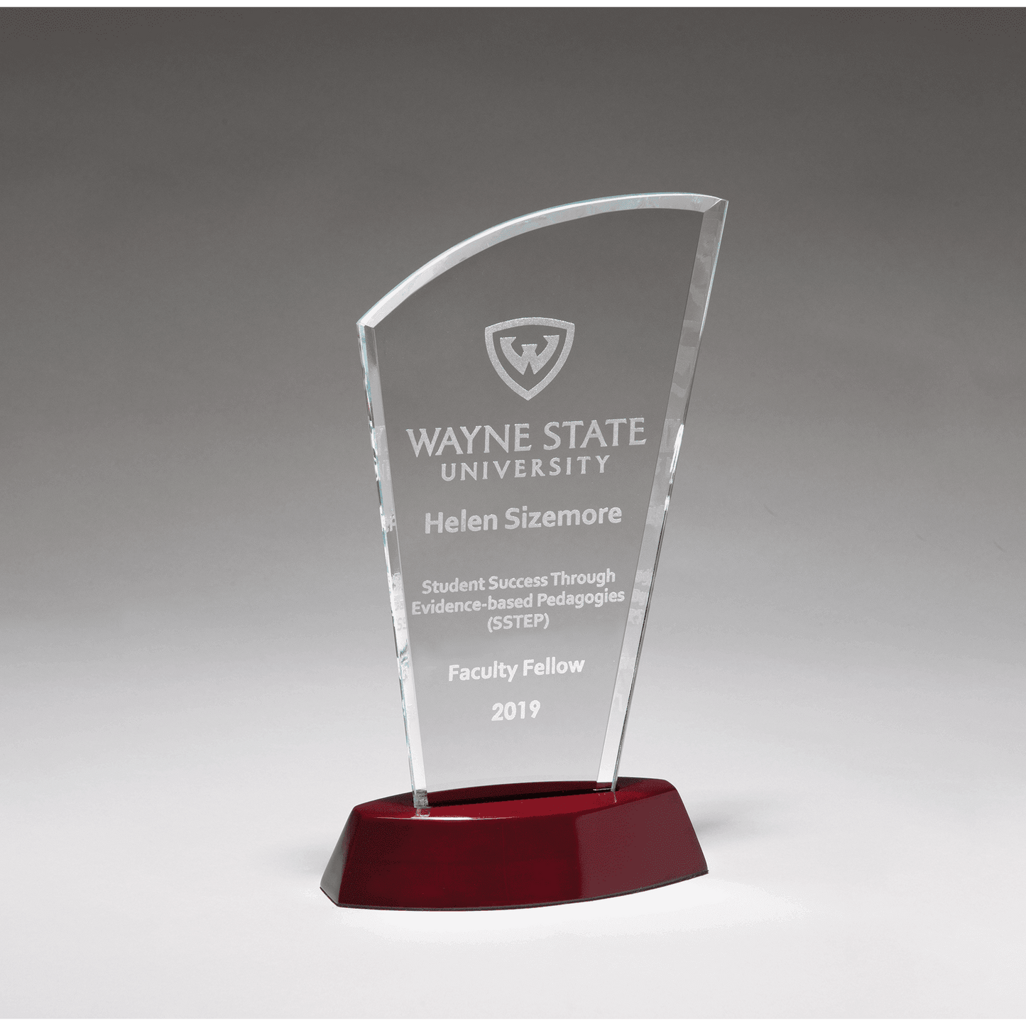 5 1/2" x 7 3/4" Sail Series Clear Glass Award with High Gloss Rosewood Finish Base