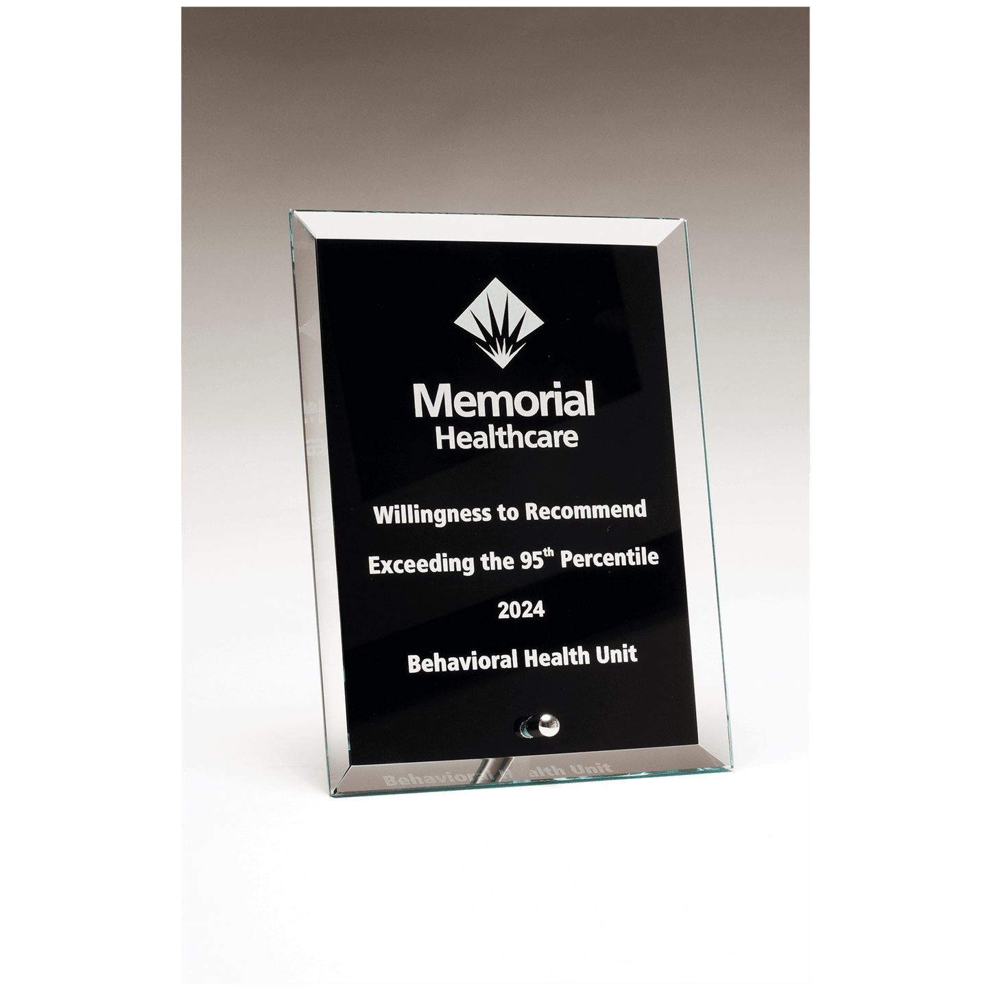 5" x 7" Clear Glass Plaque with Painted Black Background, Silv er Plated Easel Post