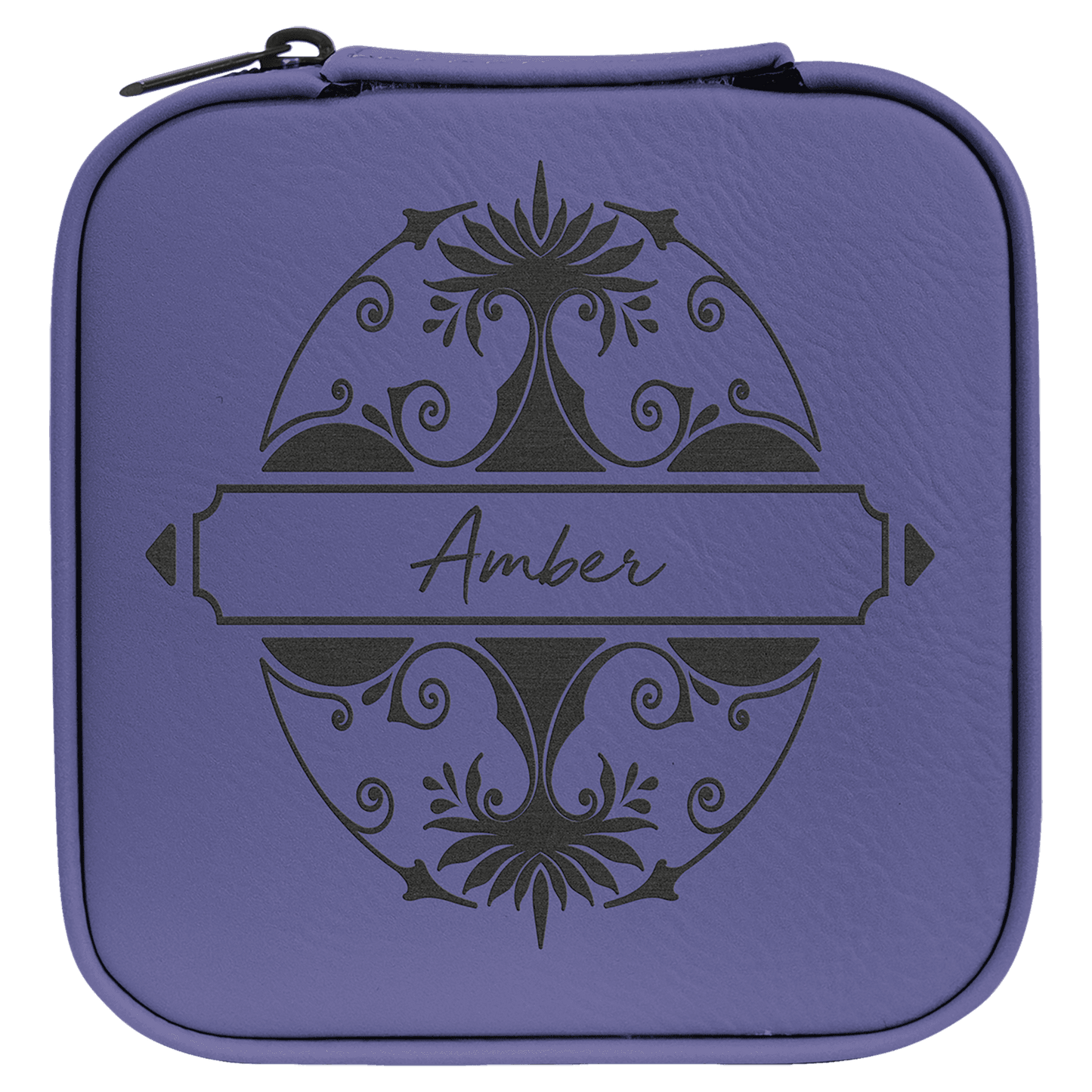 Purple/Black Laserable Leatherette Travel Jewelry Box with Black 4" X 4" Lining