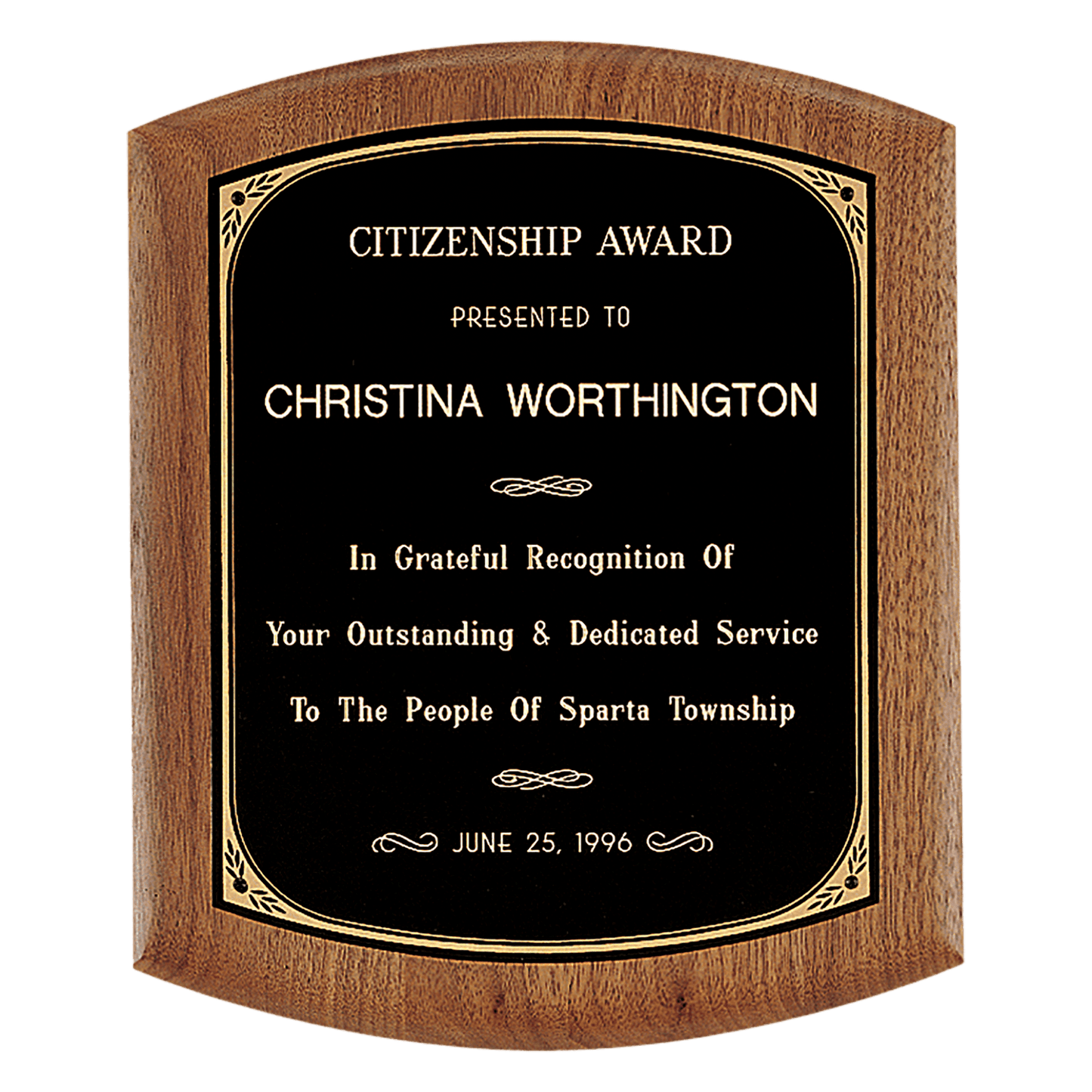 8 1/2" x 10" Coventry Series American Walnut Plaque with Gold Border Black Laserable Brass Plate