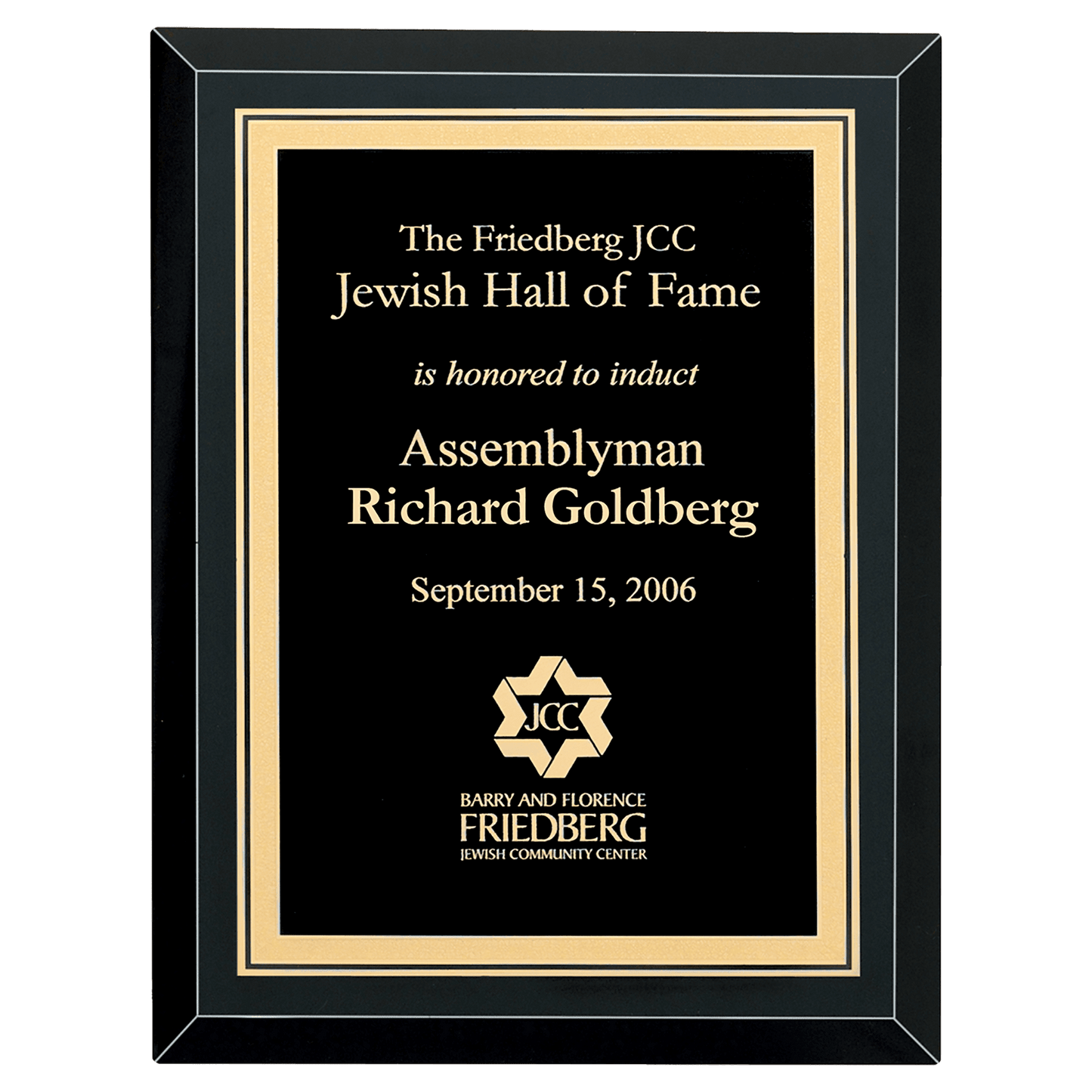 7" x 9" Airflyte Premium Black Mirror Glass Plaque with Gold Florentine Border LaserFX Plate