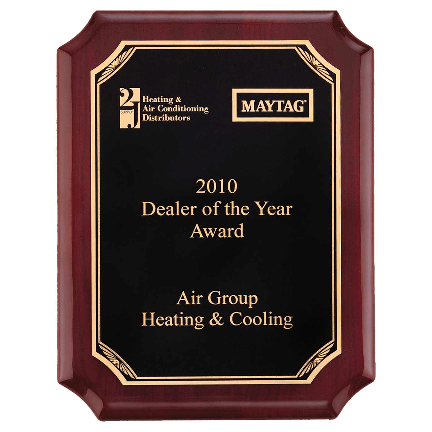 8" x 10 1/2" Airflyte Rosewood Piano Finish Plaque with Gold Border Black LaserFX Plate