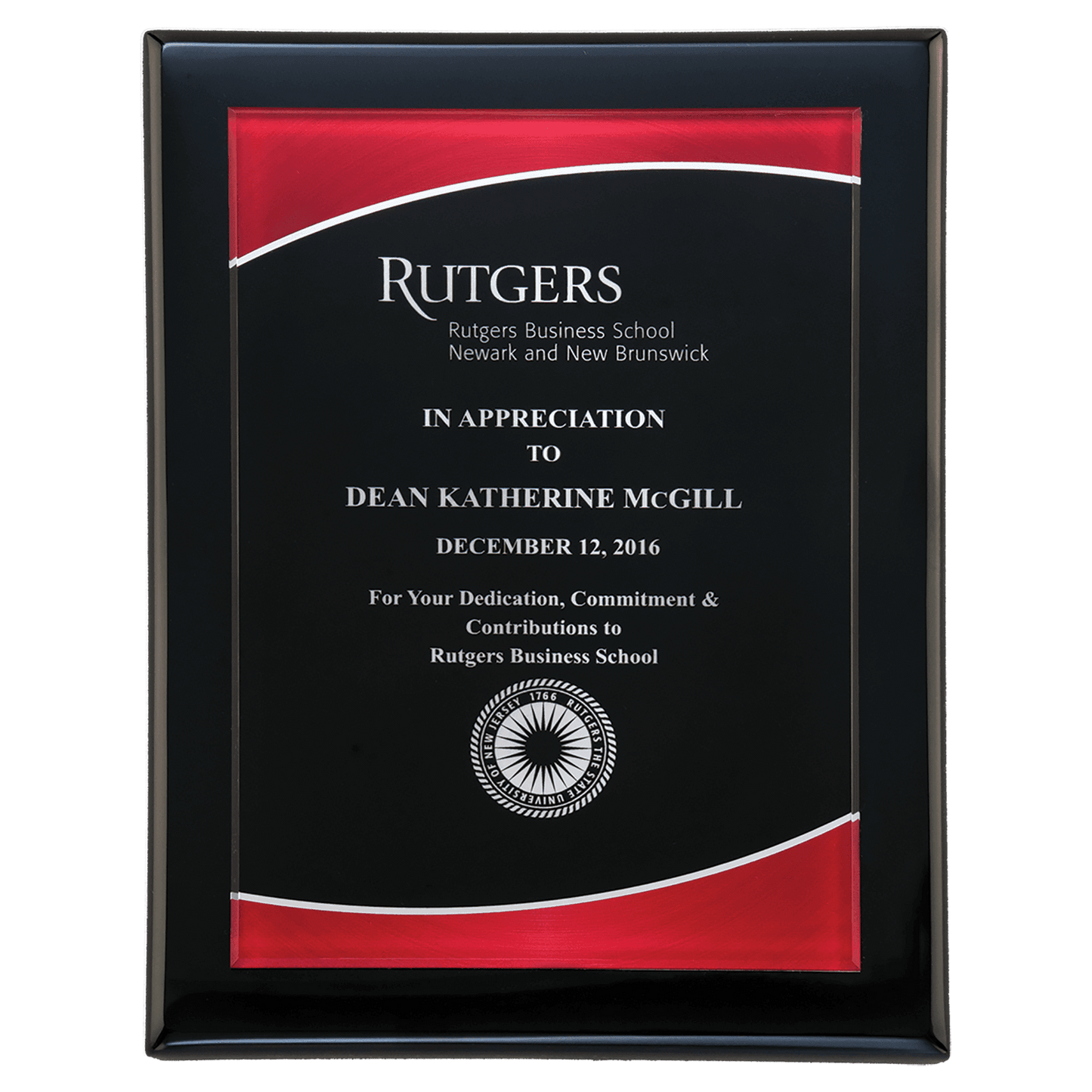 9" x 12" Airflyte Black Piano Finish Plaque with Red Border Acrylic Plate