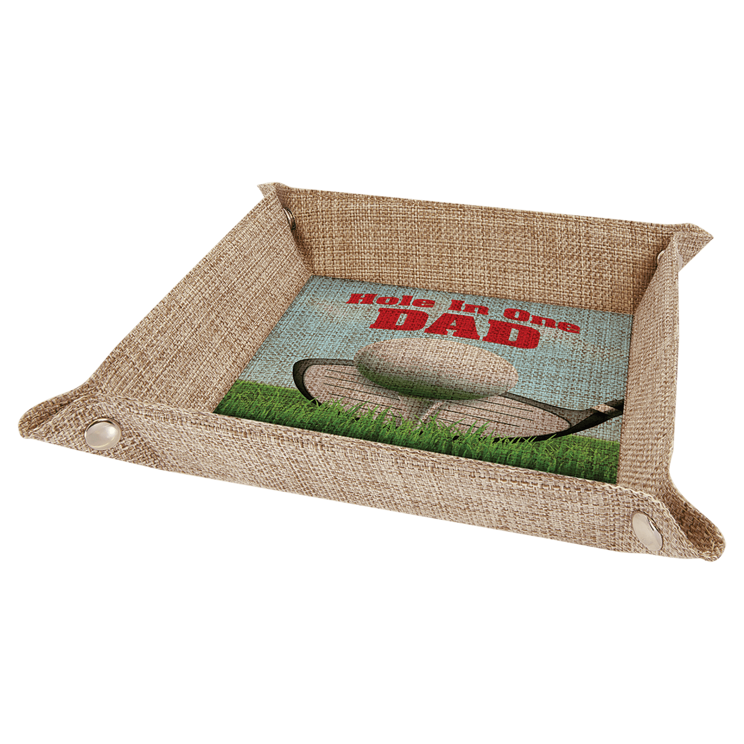 6" x 6" Sublimatable Burlap Snap Up Tray with Silver Snaps