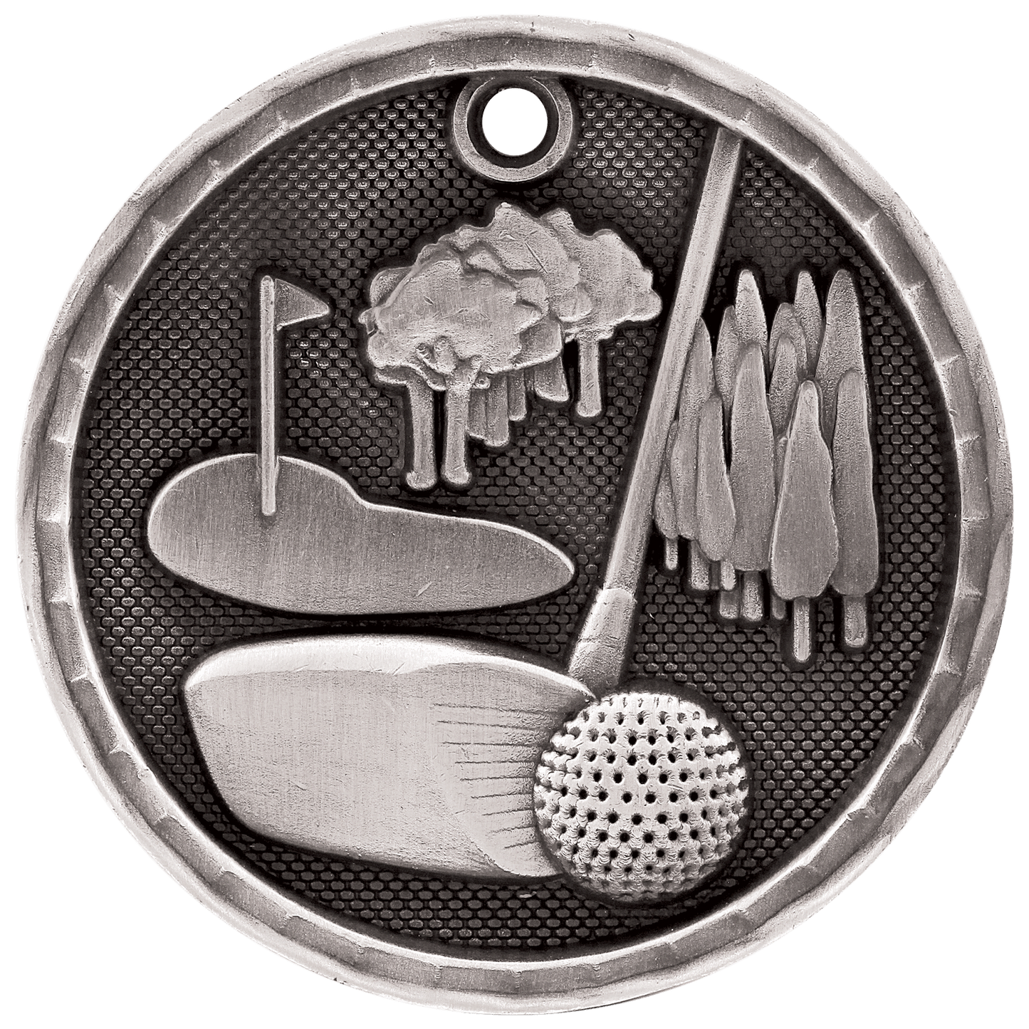 Antique Silver 2" 3D Golf Medal