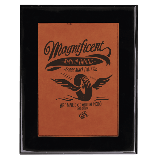 Black 6" x 8" Piano Finish Plaque with Rawhide Leatherette Plate