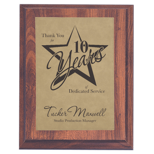 6" x 8" Elegant Cherry Finish Plaque with Light Brown Leatherette Plate