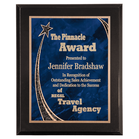 8" x 10" Premium Black Piano Finish Plaque with Blue Rising Star Plate
