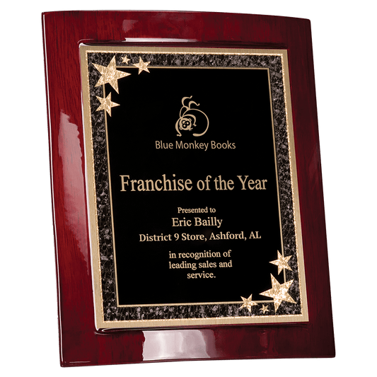 8 1/2" X 10" Rosewood Piano Finish Eclipse Plaque with Black Starburst Plate