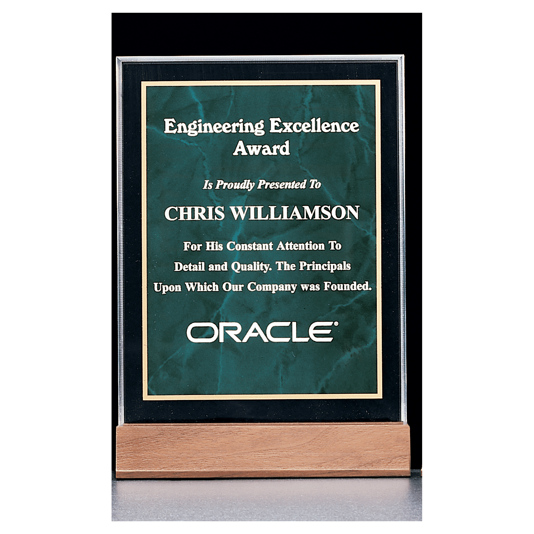Emerald Marble Acrylic Award with American Walnut 7" x 9 5/8" Base