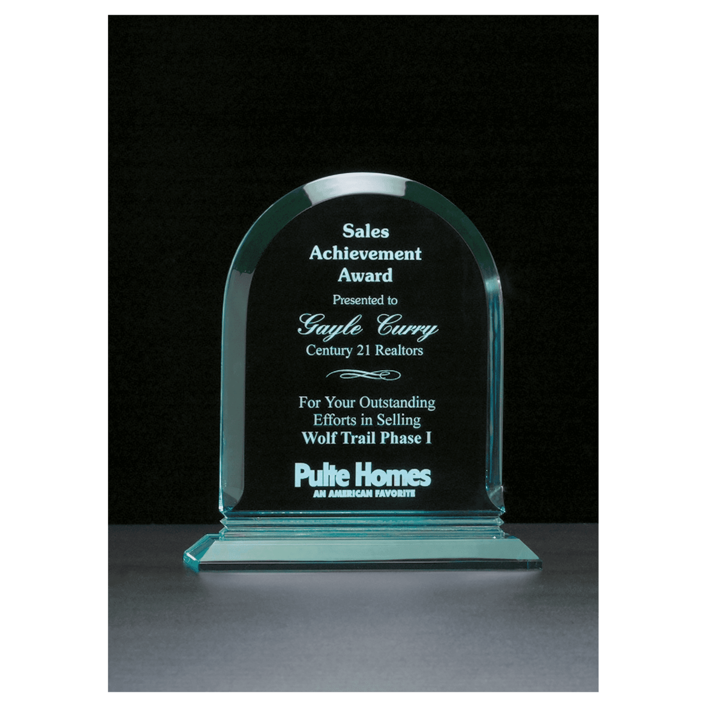 7 1/2" x 8 3/4" Arch Series Jade Acrylic Award