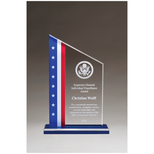 6 3/8" x 9 3/4 " Zenith Series Acrylic with American Flag Design, Blue Mirror Top Base
