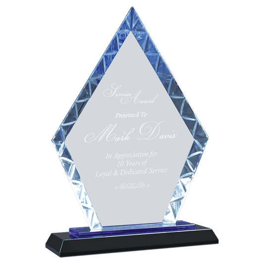 Clear Diamond Accent Glass on Blue & Black 9" Reflective Base