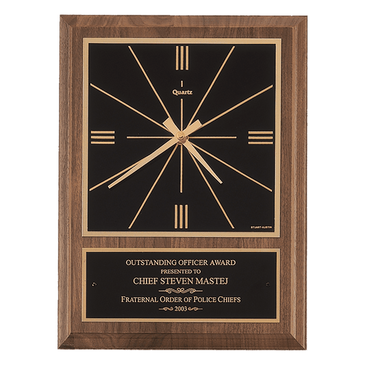 Walnut Square Face Quartz Clock with Black 8" x 10" American Plate