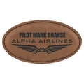 Dark Brown 3 1/4" x 1 3/4" Laserable Leatherette Oval Badge Blank with Magnet