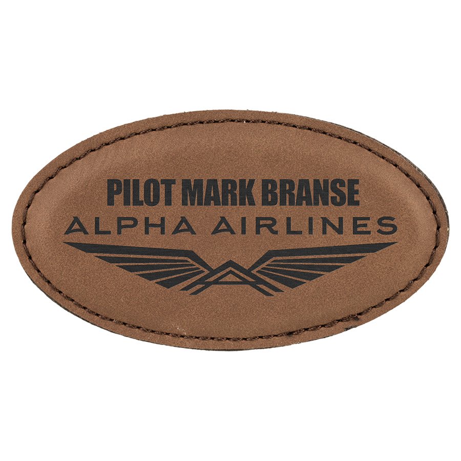 Dark Brown 3 1/4" x 1 3/4" Laserable Leatherette Oval Badge Blank with Magnet