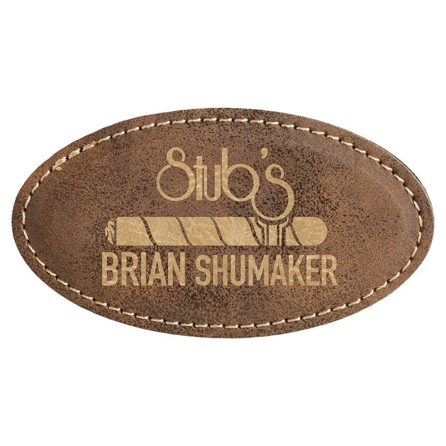 3 1/4" x 1 3/4" Rustic/Gold Laserable Leatherette Oval Badge Blank with Magnet