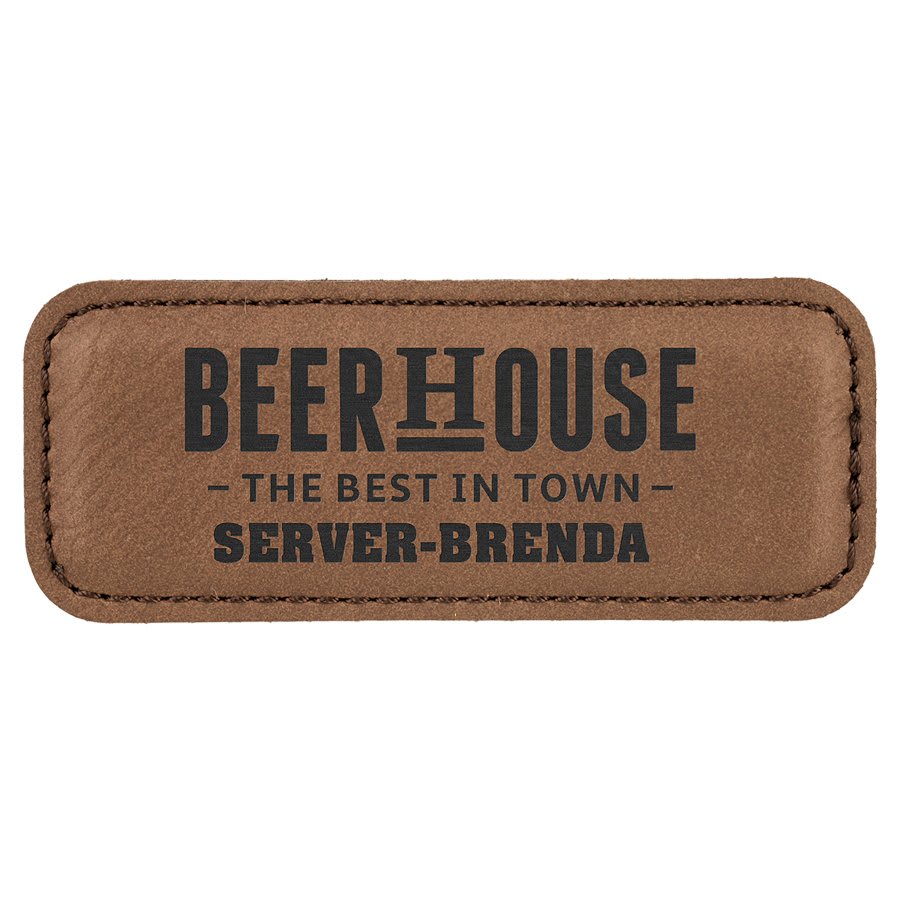 Dark Brown 3 1/4" x 1 1/4" Laserable Leatherette Badge Blank with Magnet