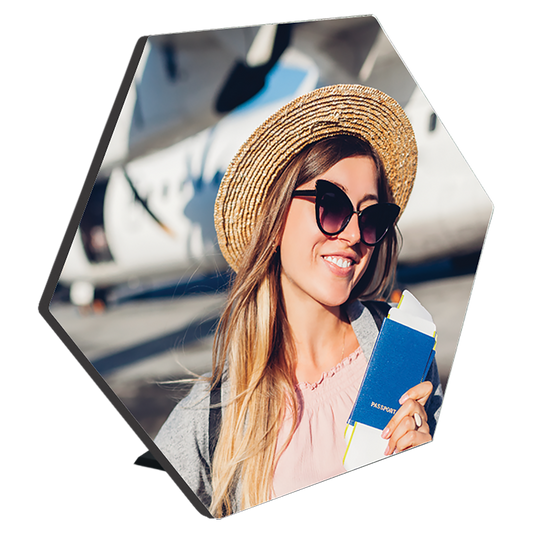 7.5" x 6.53" White ChromaLuxe MDF Hexagon Photo Panel with Kickstand
