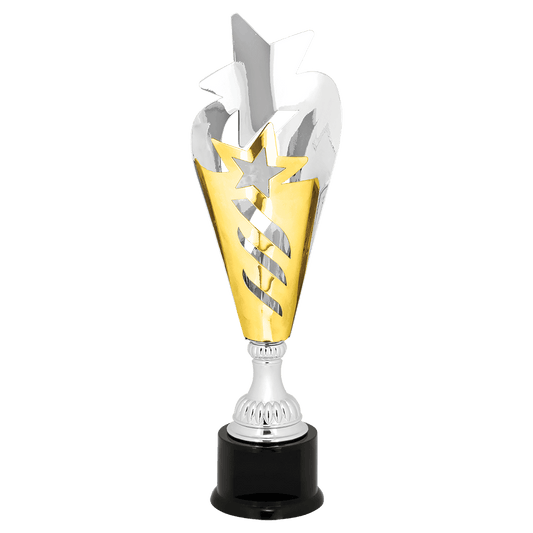 17 3/4" Silver & Gold Star Completed Metal Cup Trophy on Plastic Base