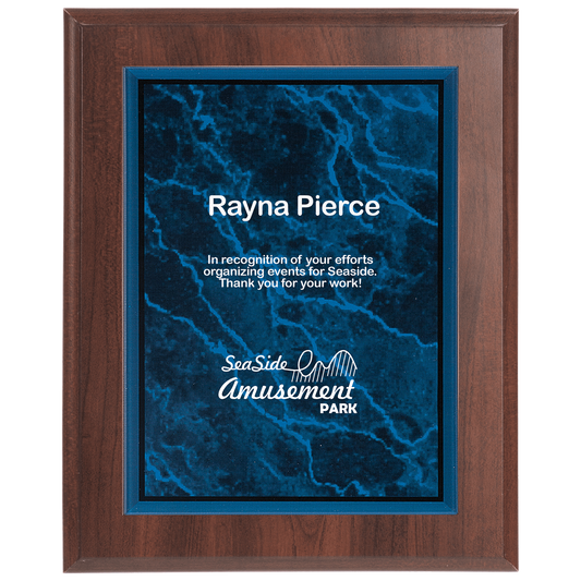 Small Cherry Finish Plaque with Blue Marble Acrlyc Plaque Plate