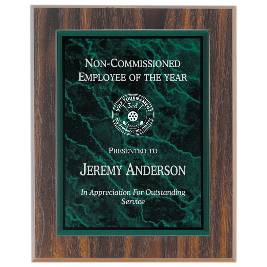 Medium Walnut Finish Plaque with Green Marble Acrylic Plaque Plate
