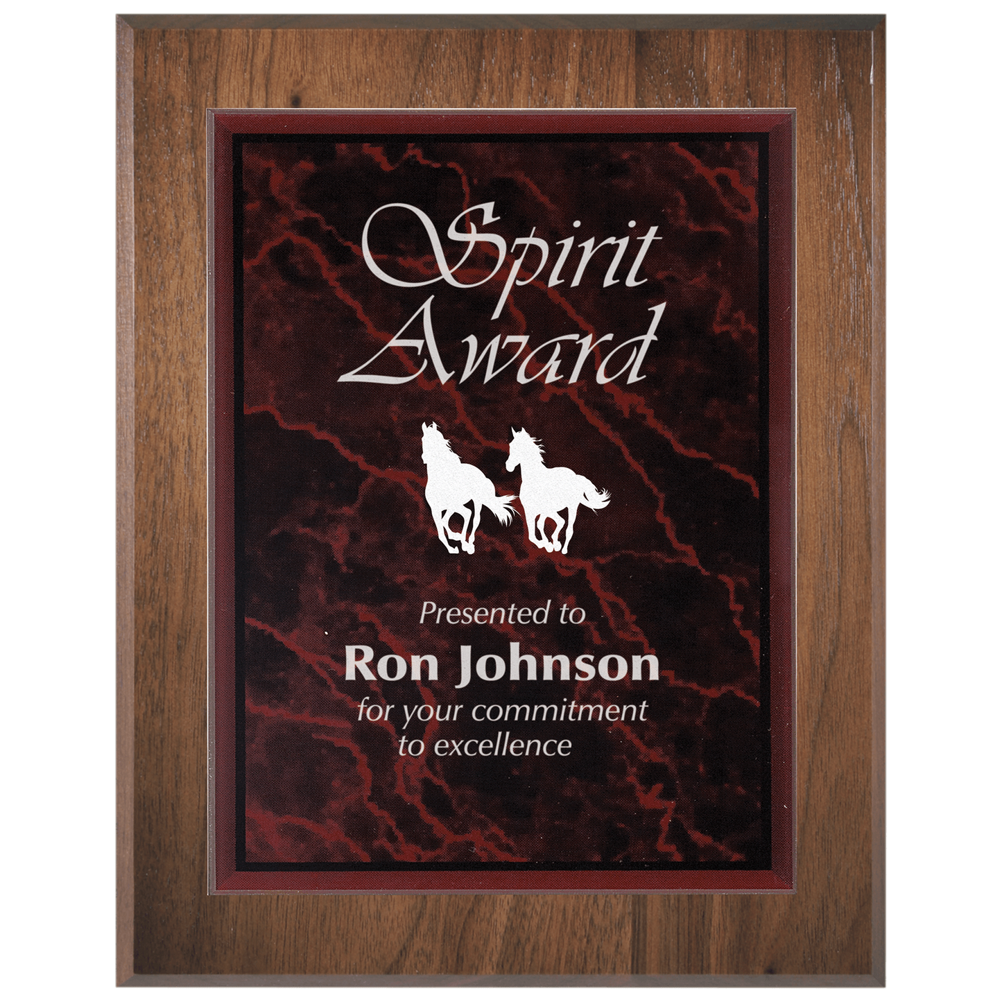 Large Genuine Walnut Plaque with Red Marble Acrylic Plaque Plate