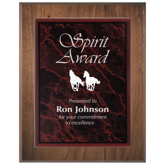 Large Genuine Walnut Plaque with Red Marble Acrylic Plaque Plate