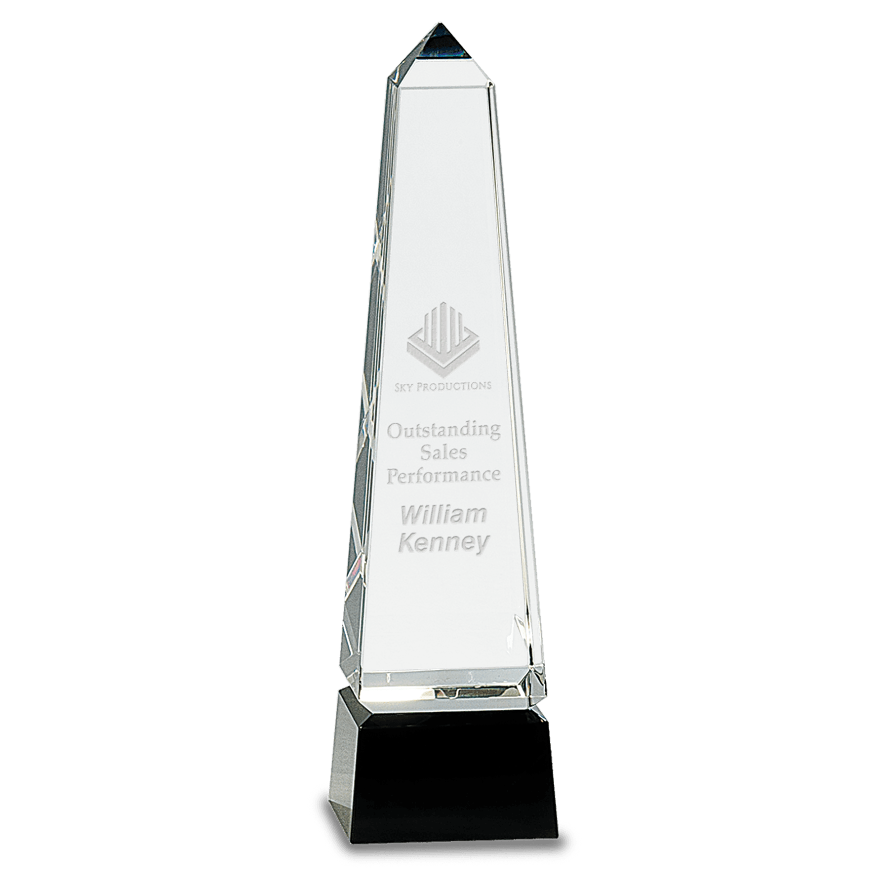 10" Obelisk Crystal on Black Pedestal Base