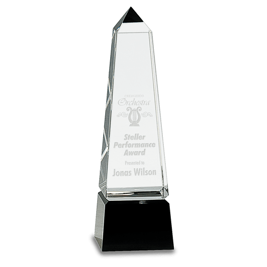 8" Obelisk Crystal on Black Pedestal Base