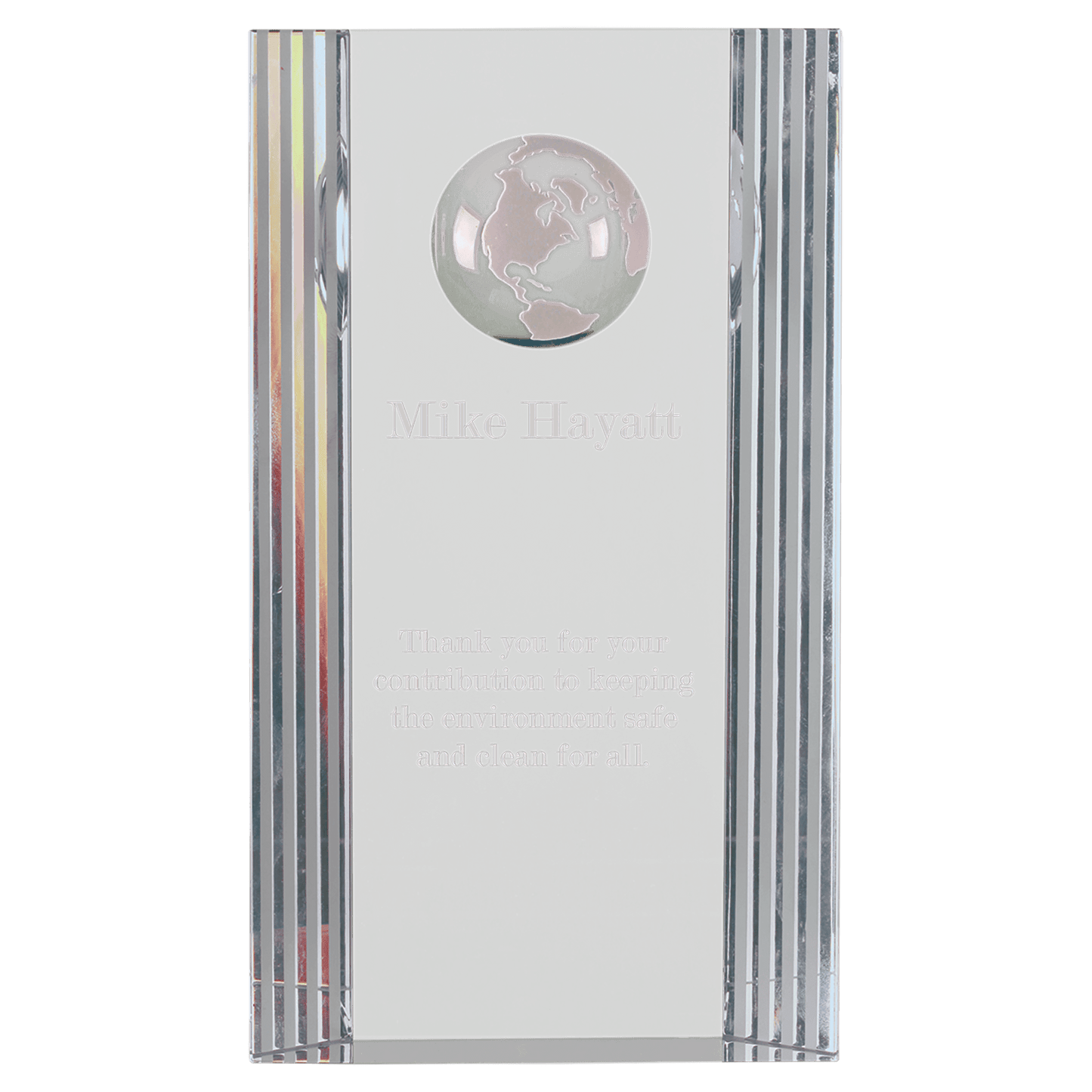7 3/4" Clear Crystal Rectangle with Globe Etching