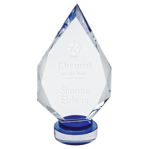 Blue & Clear 10 1/4" Diamond Crystal on Round Base