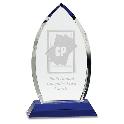 10" Crystal Oval on Blue Pedestal Base