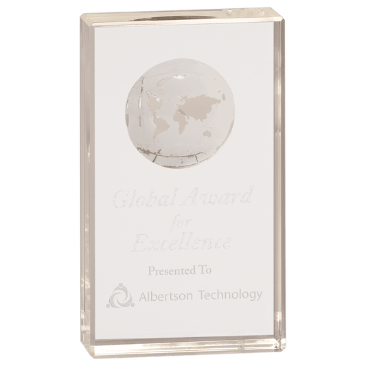 6" Clear Crystal Rectangle with Globe Etching