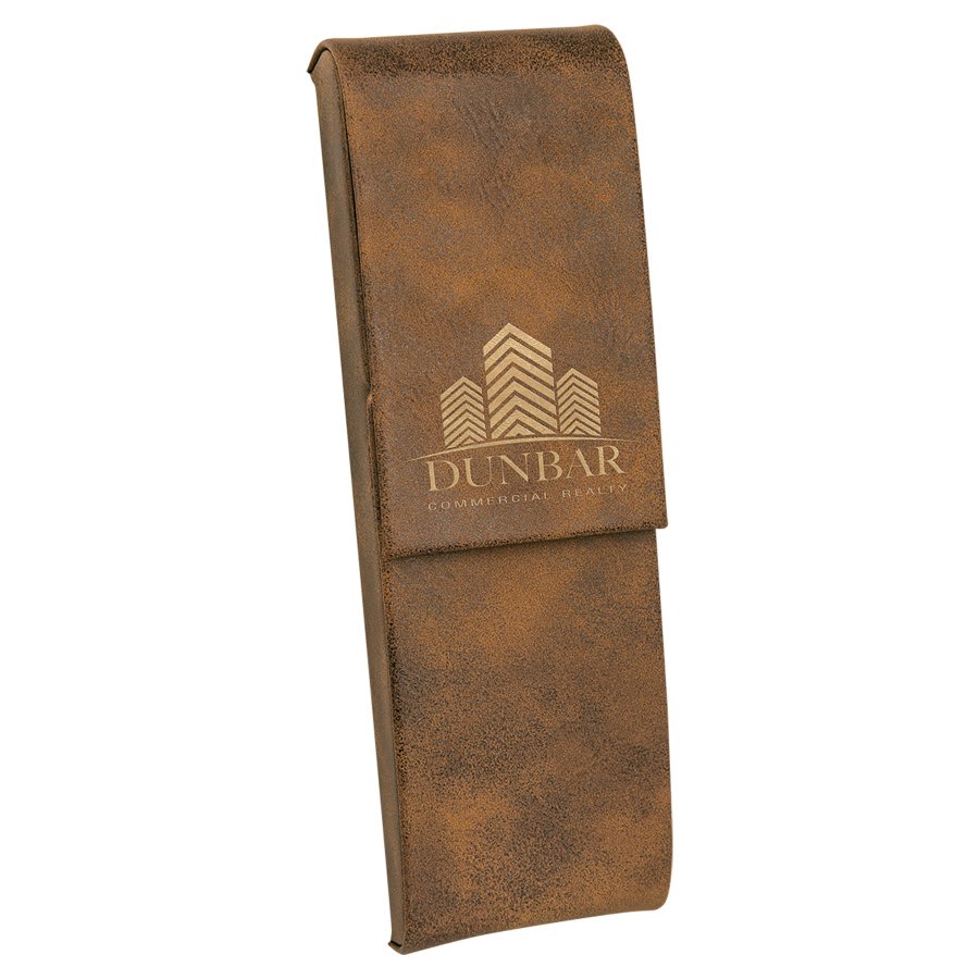 6 1/2" x 2" Rustic/Gold Laserable Leatherette Double Pen Case