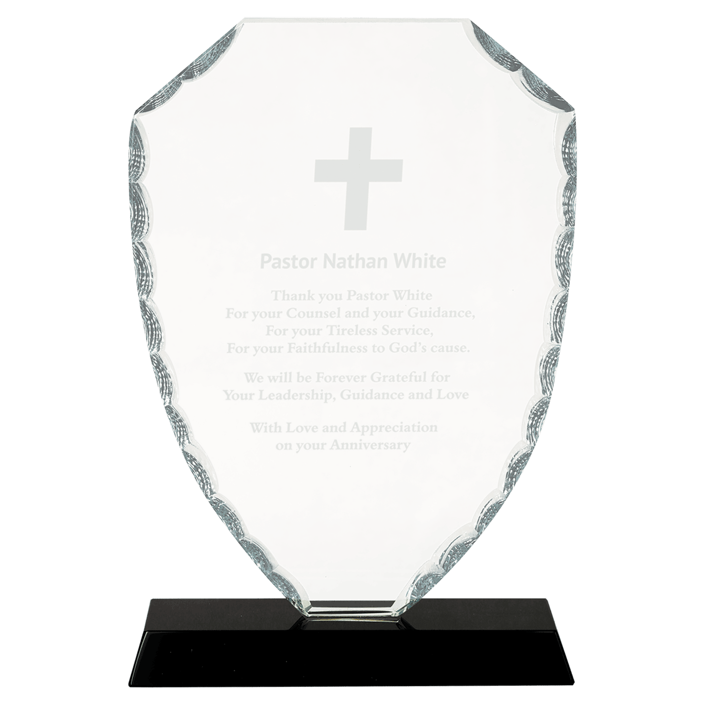 8 1/4" Shield Facet Glass on Black Base