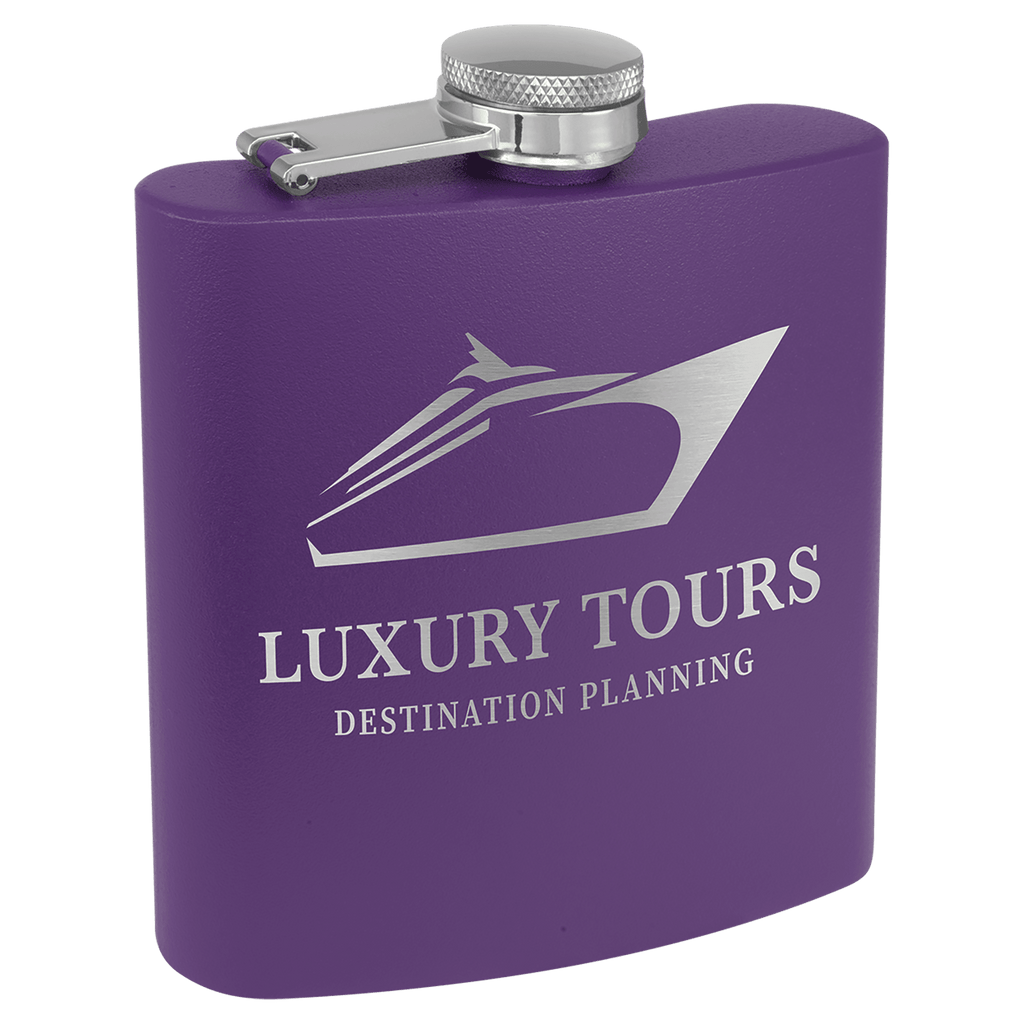 Purple 6 oz. Matte Powder Coated Laserable Stainless Steel Flask