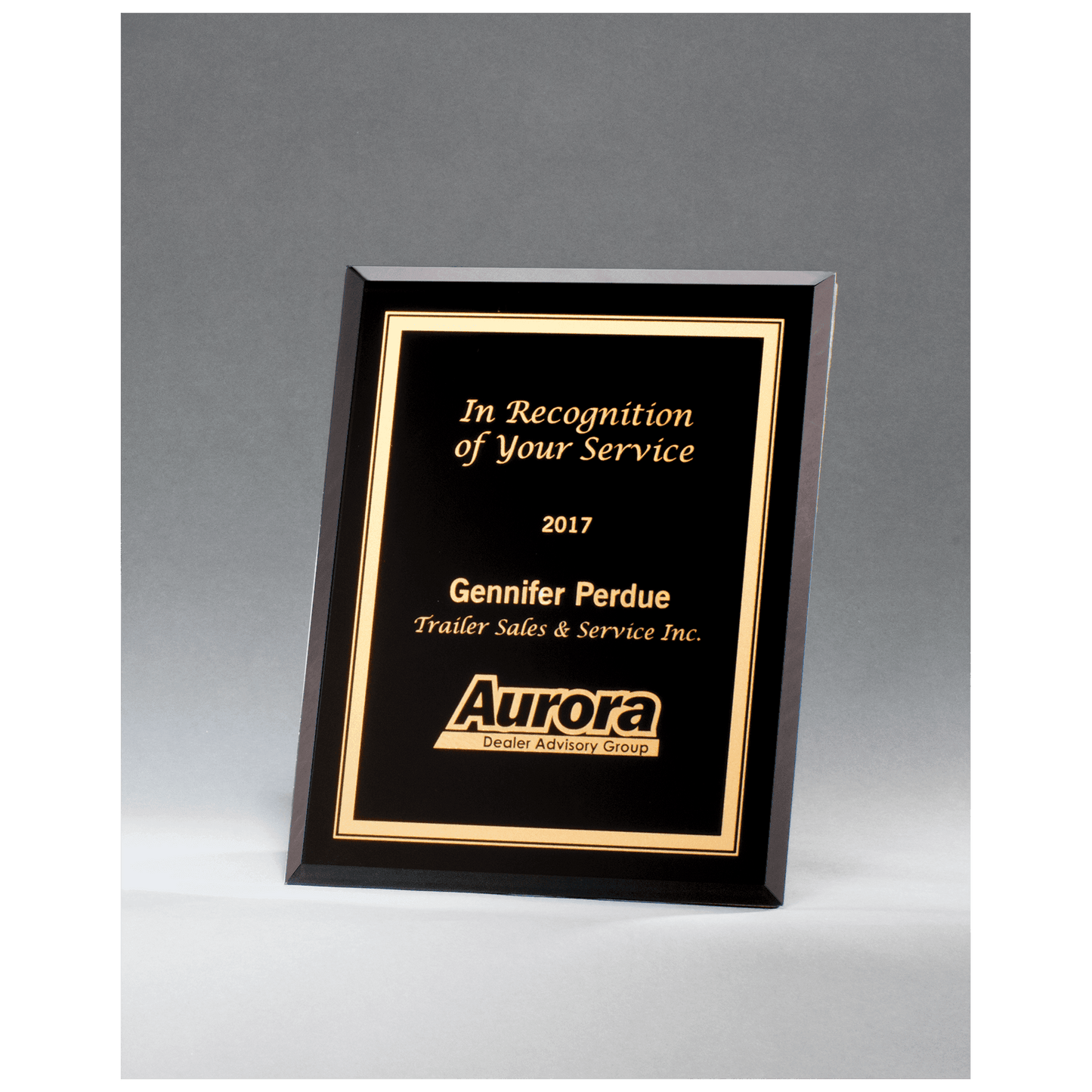 Black Glass Plaque with Gold 6" x 8" Border and Easel Back