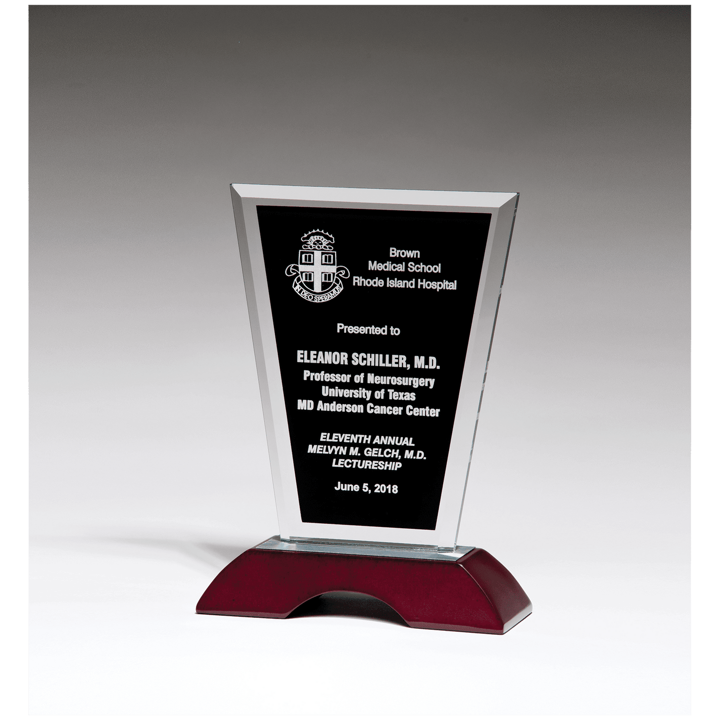 6" x 8" Black Silkscreened Clear Glass with High Gloss Rosewood Base