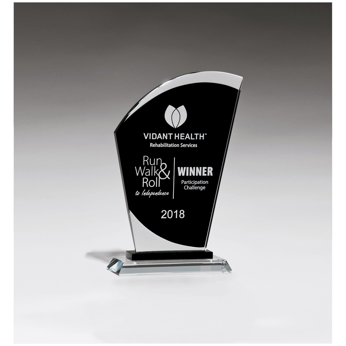 5 1/8" x 8" Sail Shaped Glass Award with Black Center