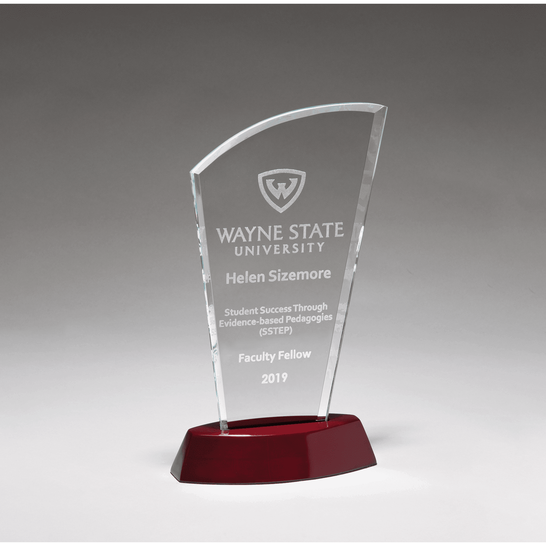 5 1/2" x 7 3/4" Sail Series Clear Glass Award with High Gloss Rosewood     Finish Base