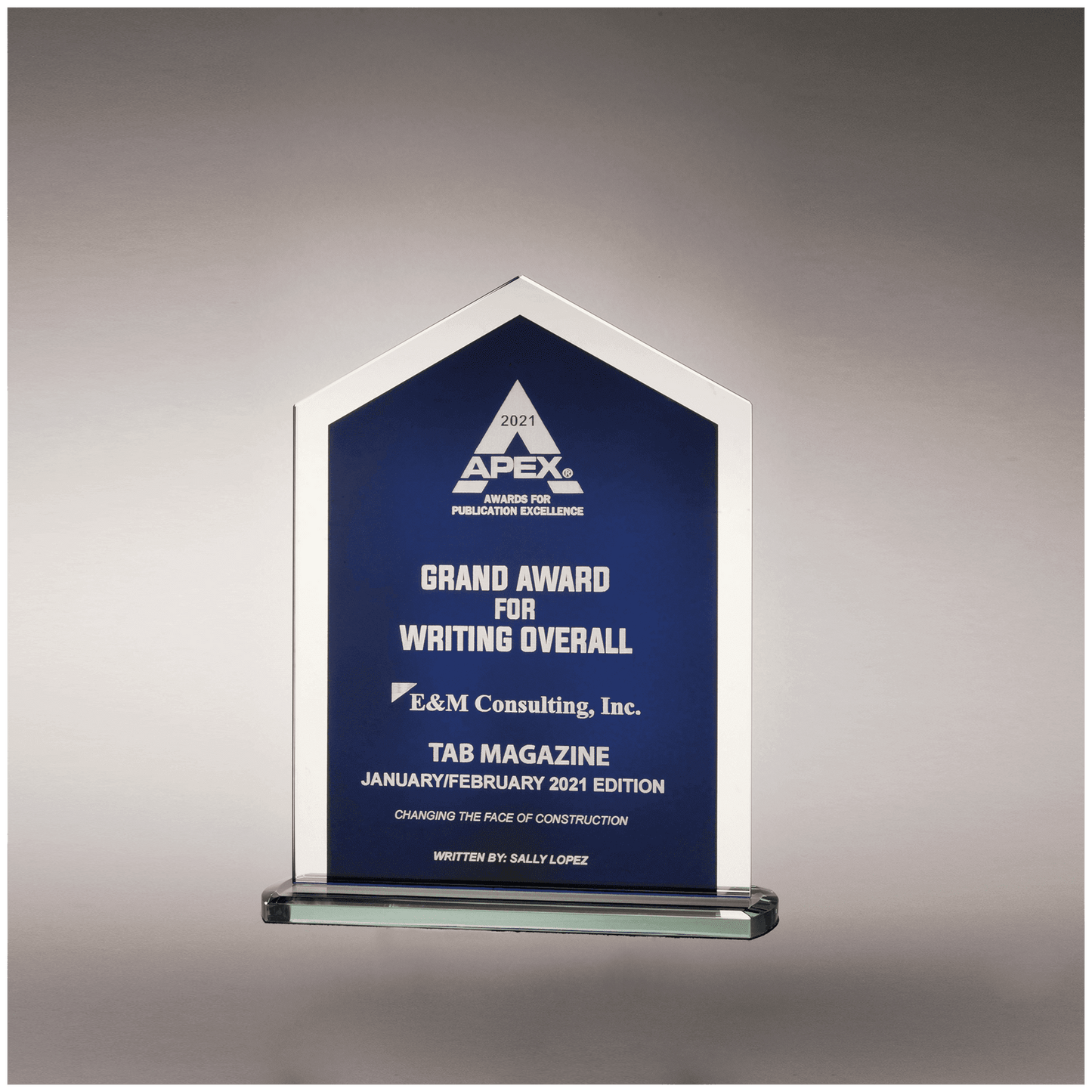 7 1/8" x 9" Pinnacle Series Glass with Blue Silkscreened Center and Silver Mirror Border