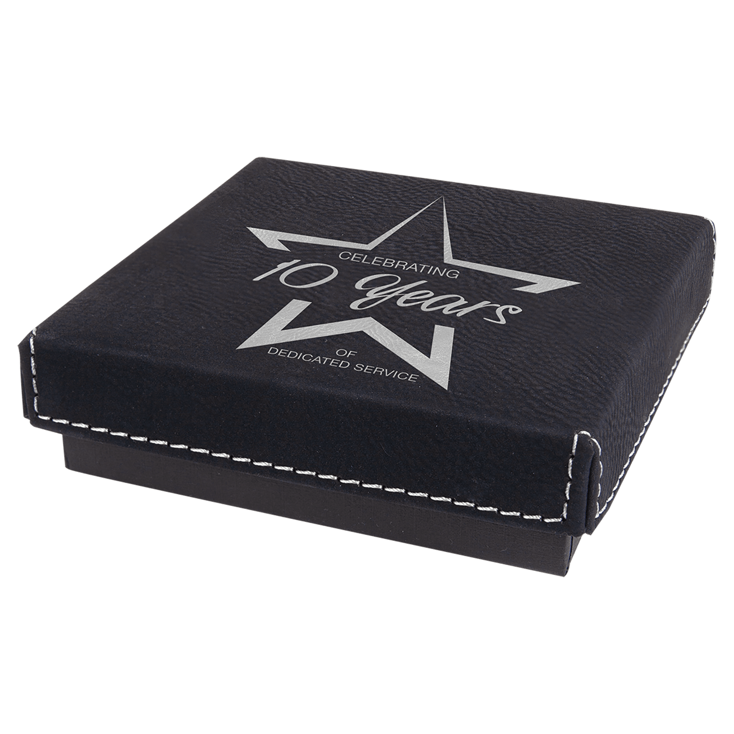Black/Silver 4" x 4" Medal Box with Laserable Leatherette Lid