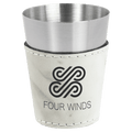 2 oz. White Marble Laserable Leatherette & Stainless Steel Shot Glass
