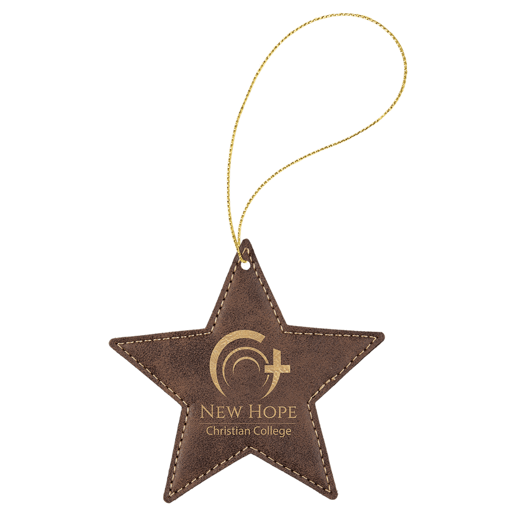 Rustic/Gold Gold Laserable Leatherette Star Ornament with String