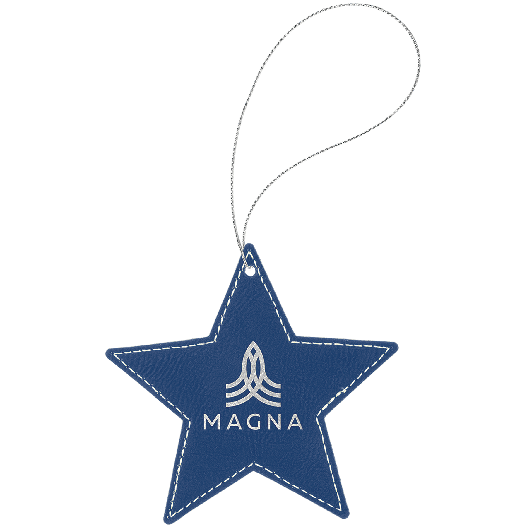 Blue/Silver Silver Laserable Leatherette Star Ornament with String