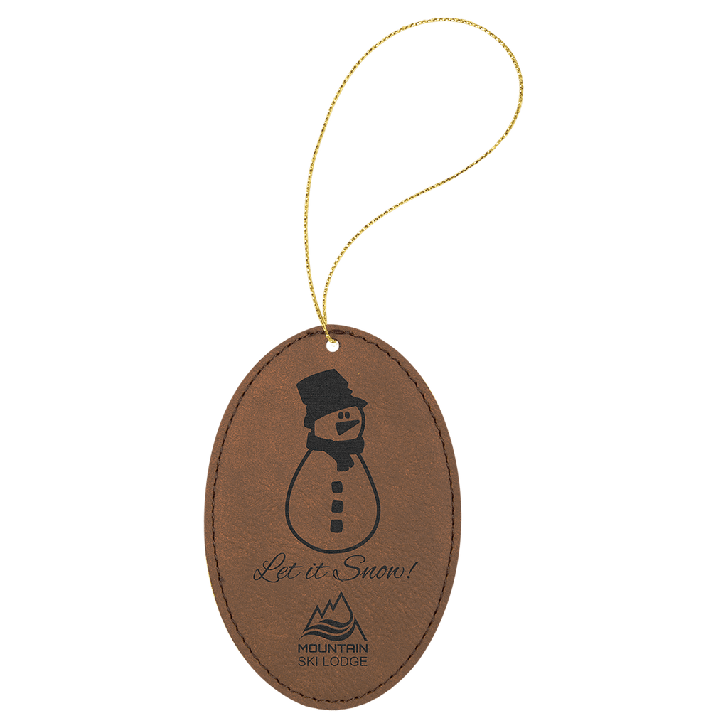 Dark Brown Gold Laserable Leatherette Oval Ornament with String