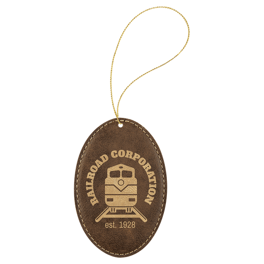 Rustic/Gold Laserable Leatherette Oval Ornament with Gold String