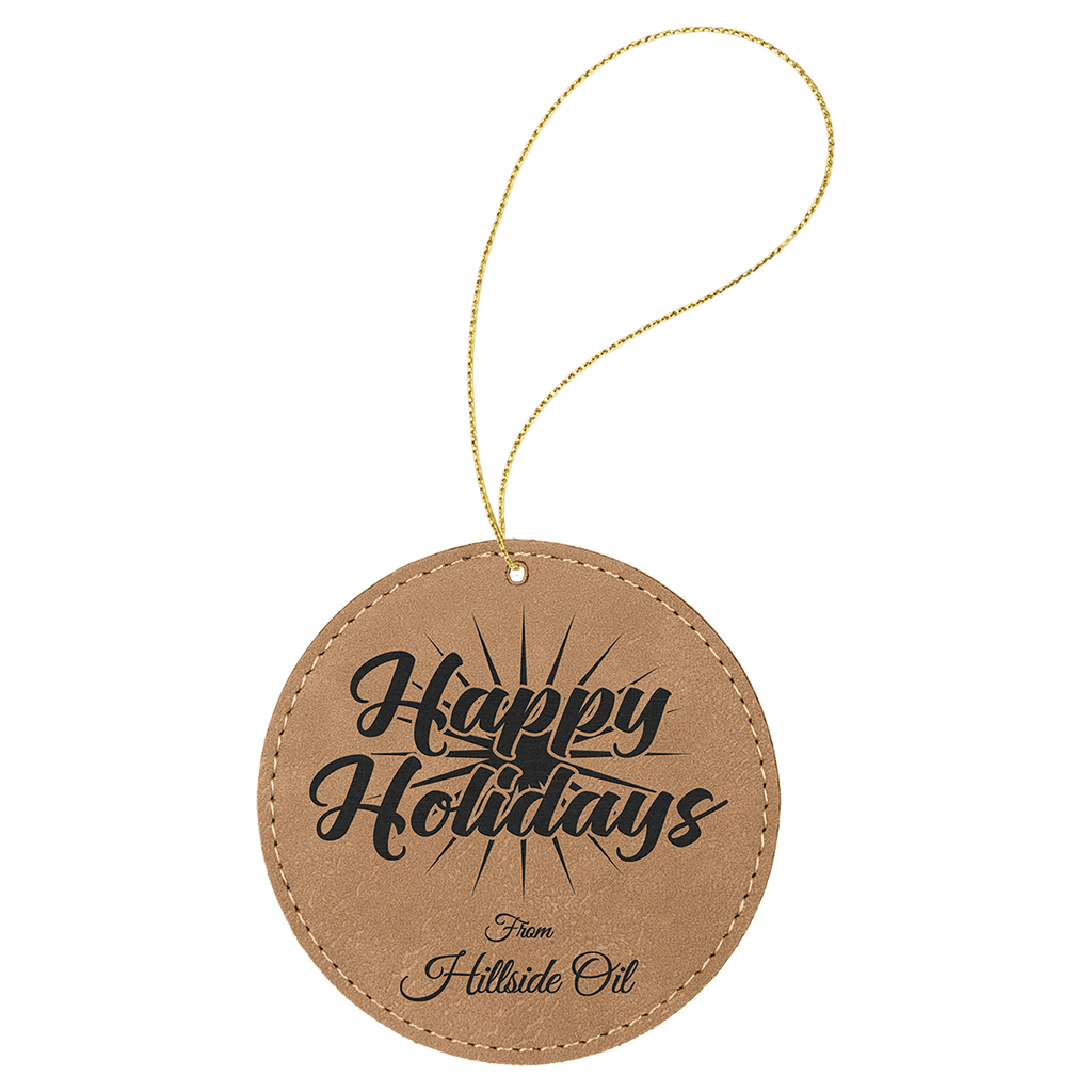 Light Brown Gold Laserable Leatherette Round Ornament with String